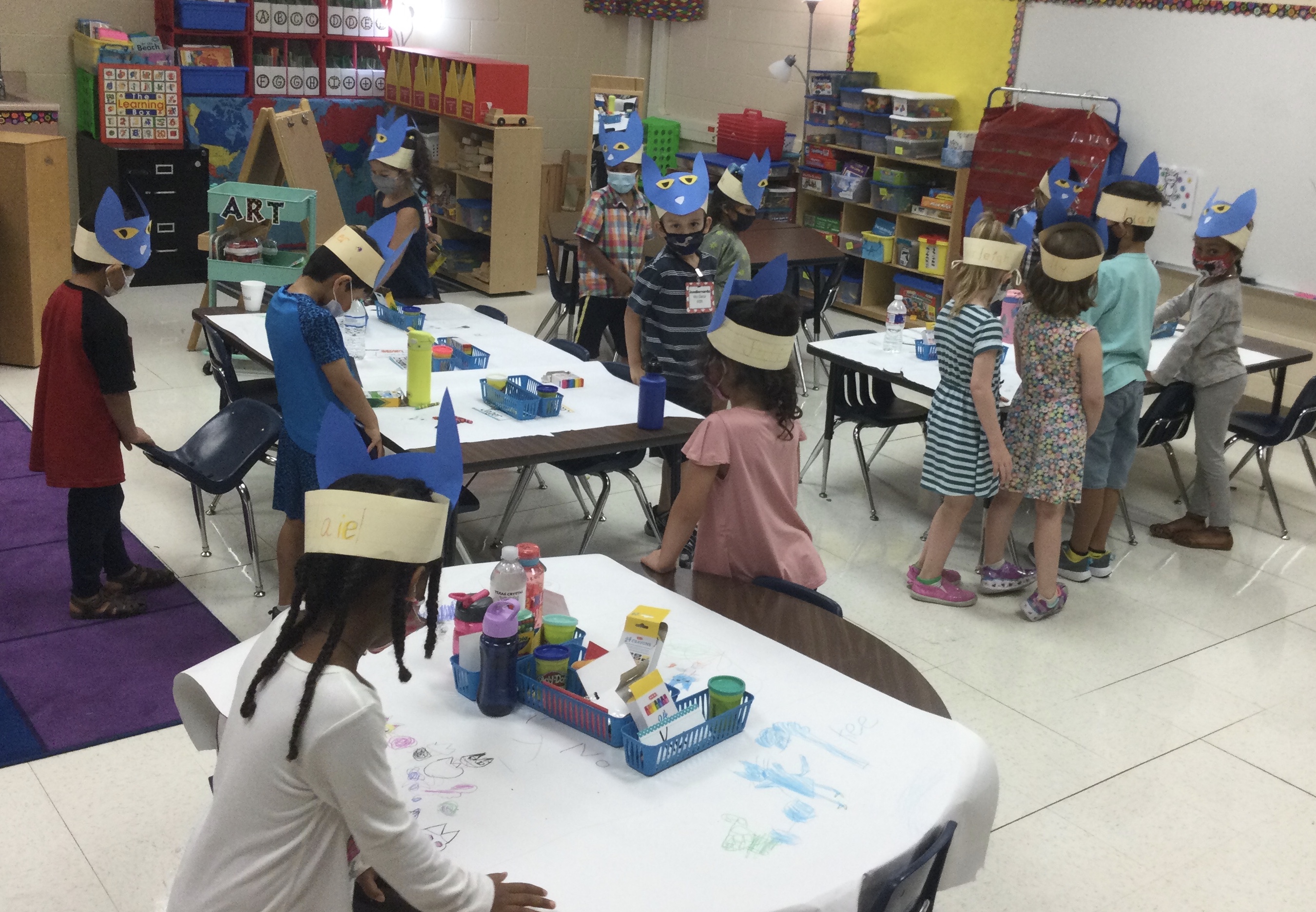 Students painting.