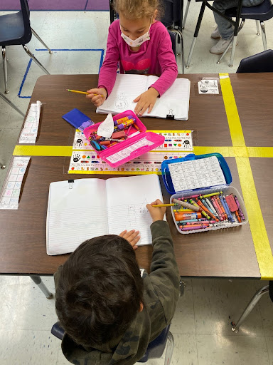 Kinder Students doing classwork
