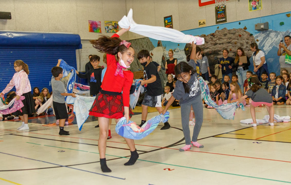 Students participating in Helotes Elementary Sock Hop