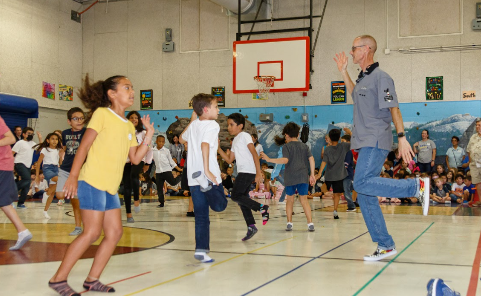 Students participating in Helotes Elementary Sock Hop