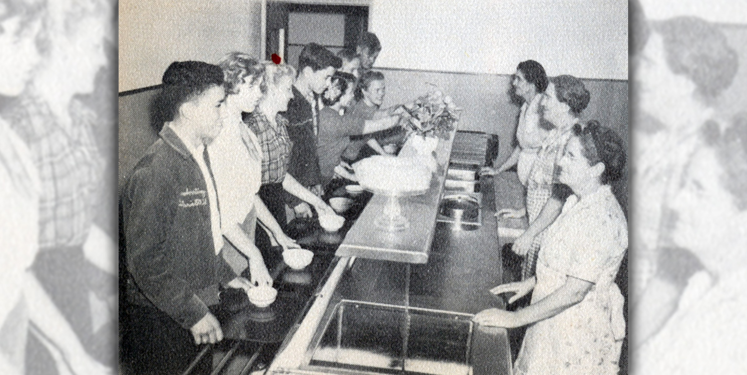 Students in the lunch line 1951