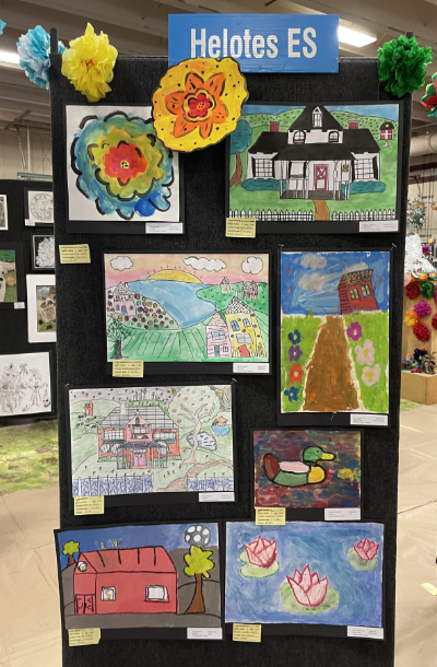 Paintings and drawings from Helotes students on display at the Los Leones Art Festival