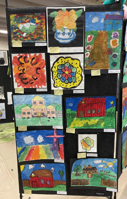 Paintings and drawings from Helotes students on display at the Los Leones Art Festival