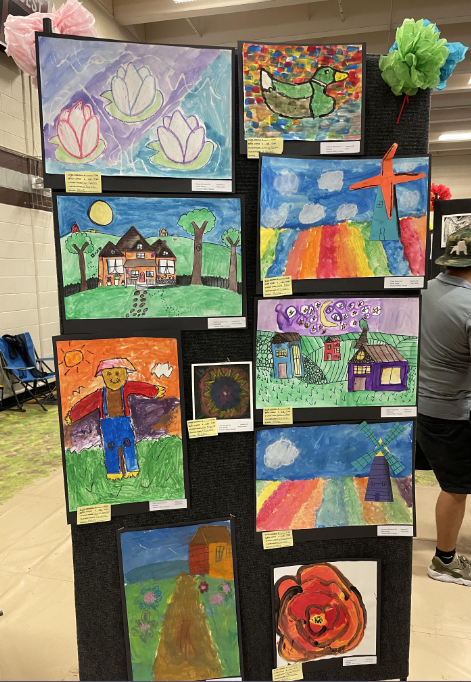 Paintings and drawings from Helotes students on display at the Los Leones Art Festival