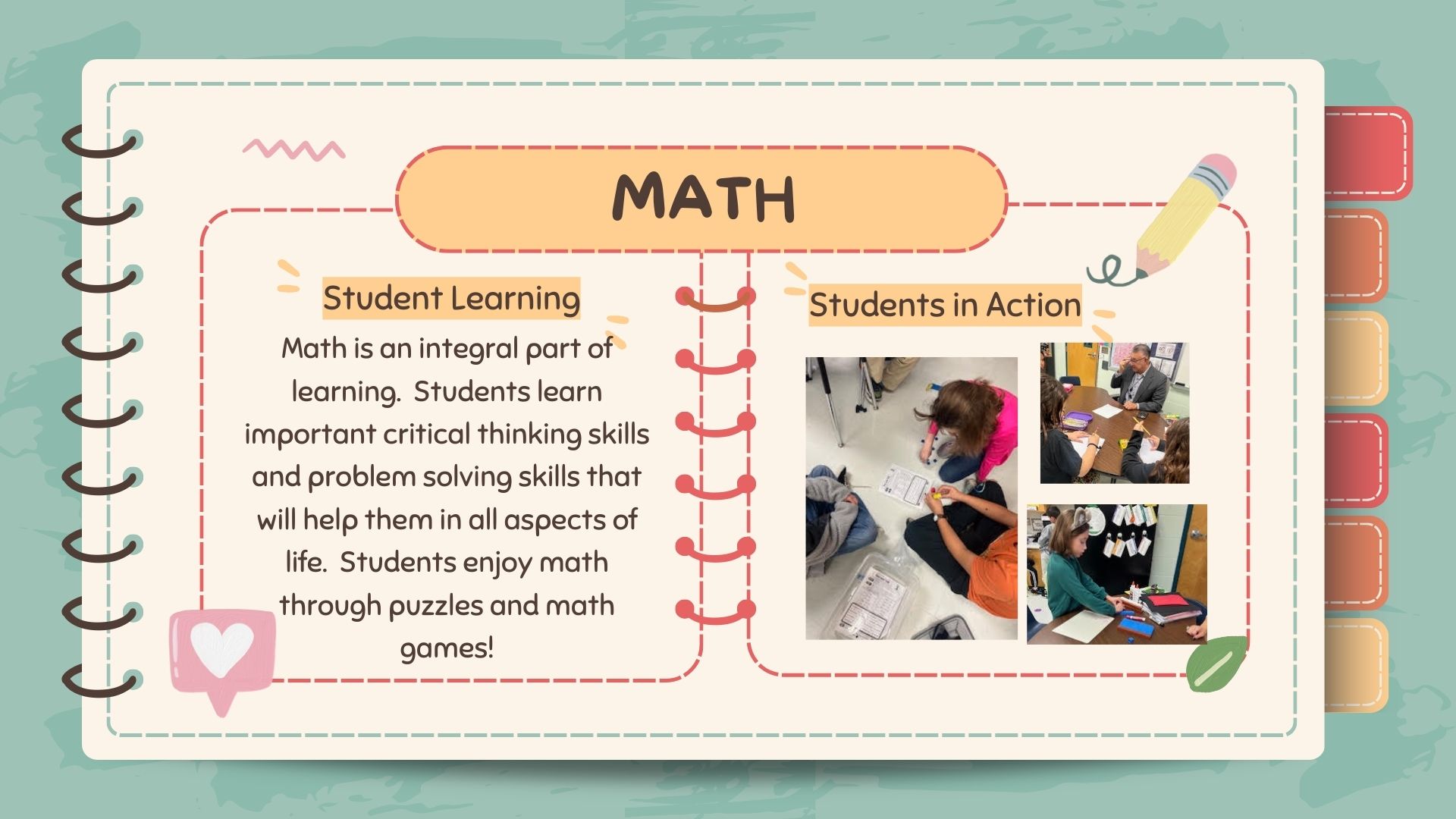 Math blurb and students in action