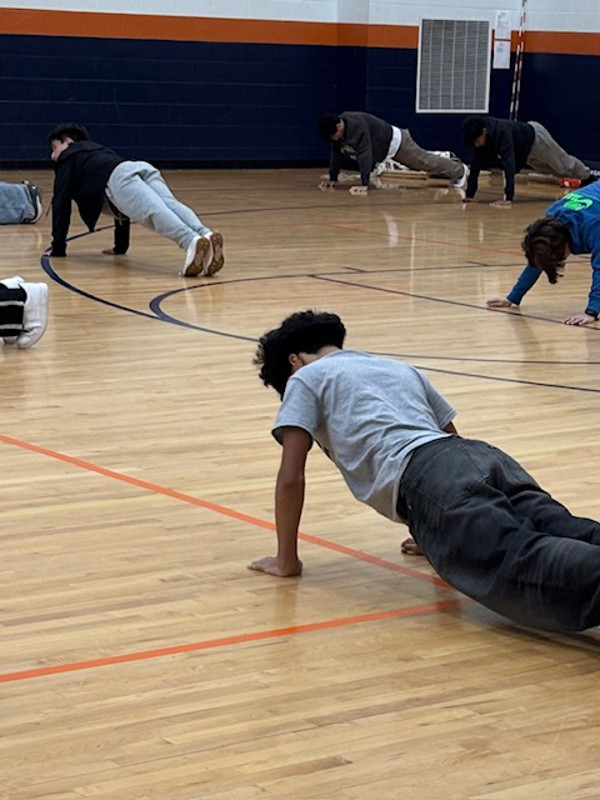 Students doing pushups