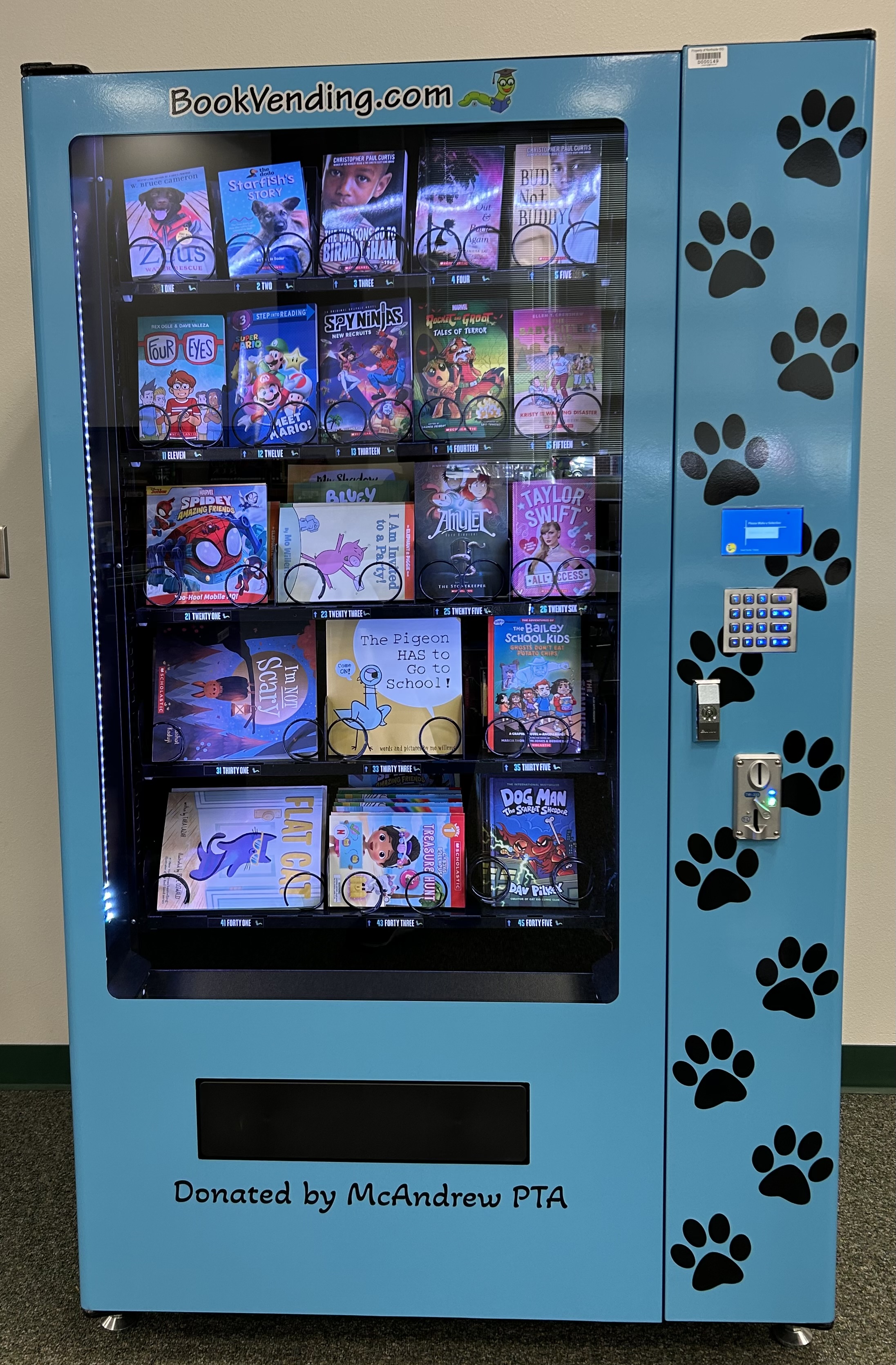 Book Vending Machine front view of available books to get