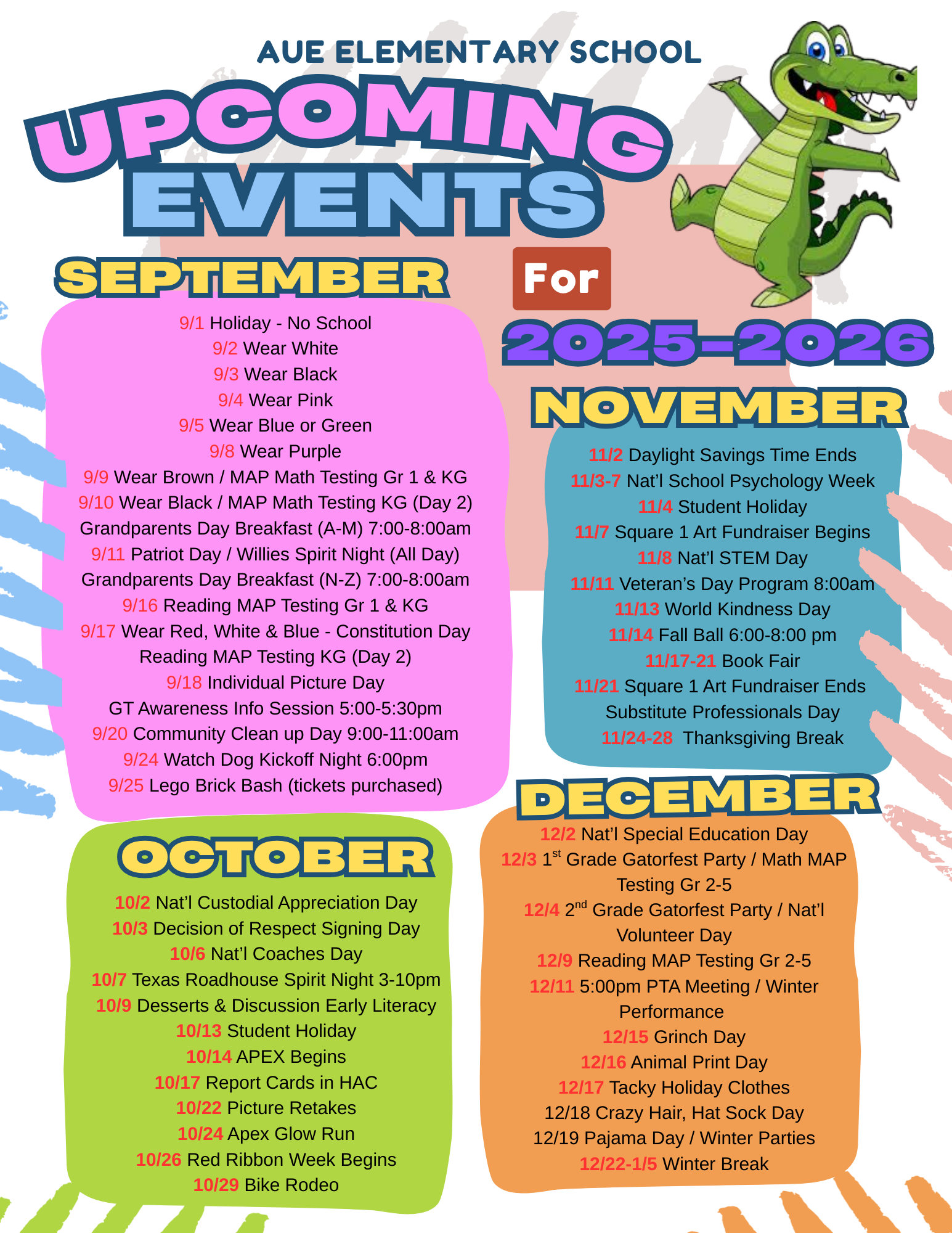 Flyer containing future events and important dates!