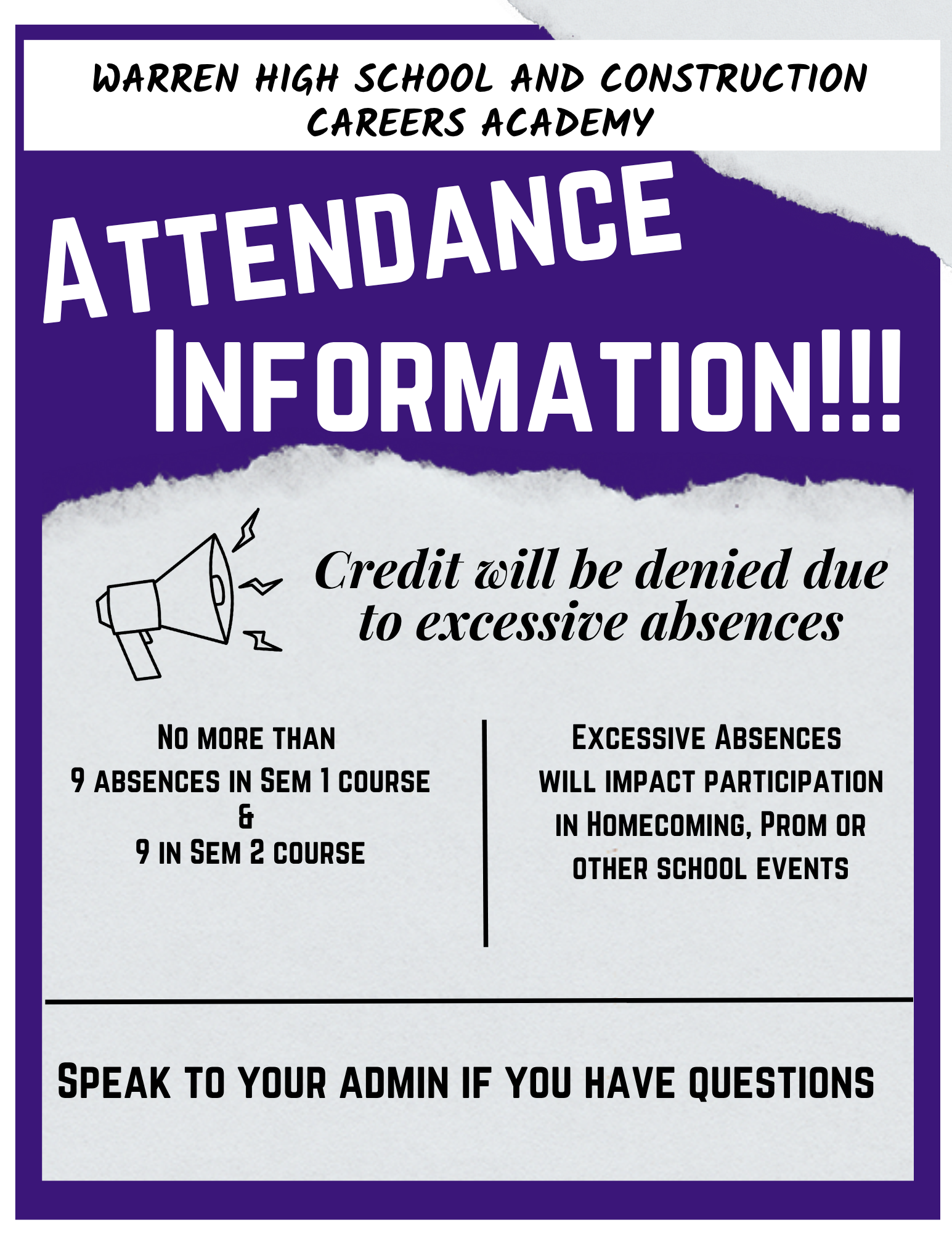 Credit will be denied due to excessive absences