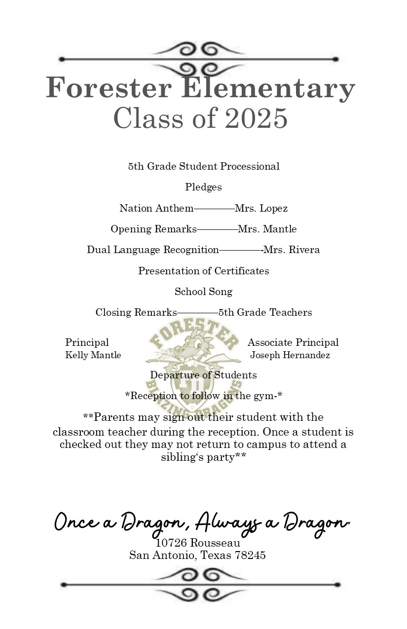 image with information about the forester 5th grade graduation