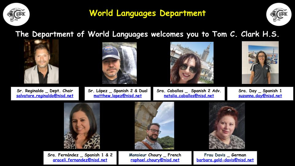 Graphic showing each of the Clark World Language teachers.