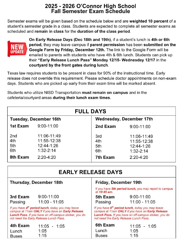 Fall Semester Exam Schedule