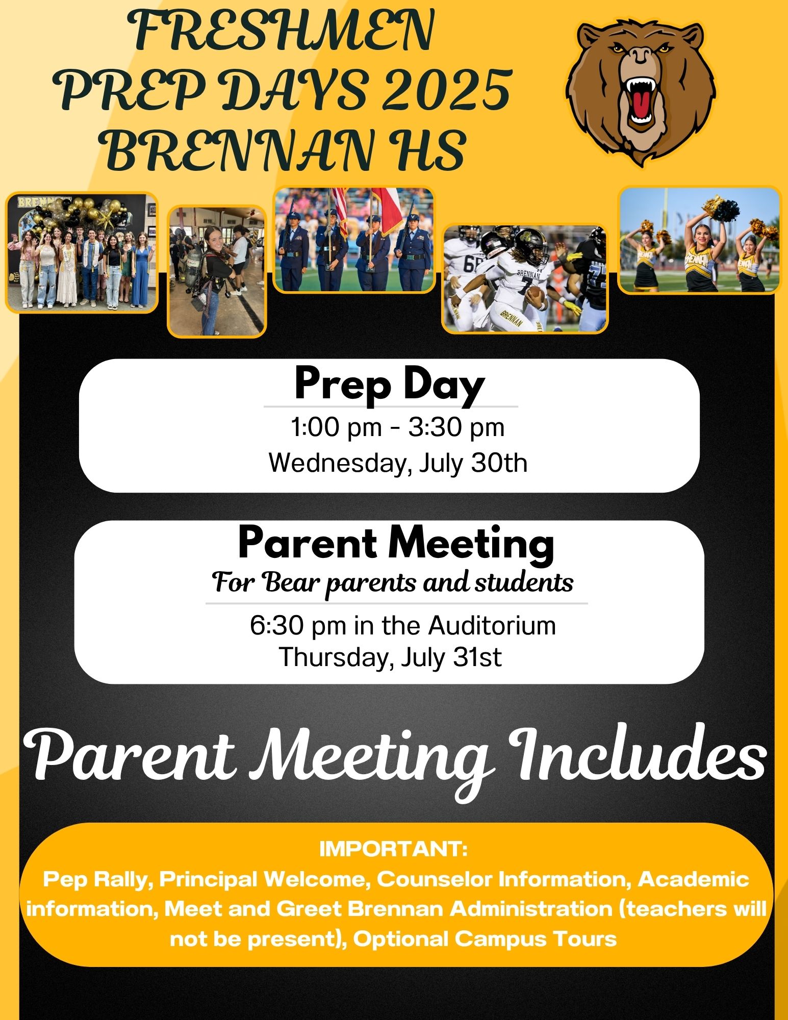 Flyer with Freshmen prep day information. 