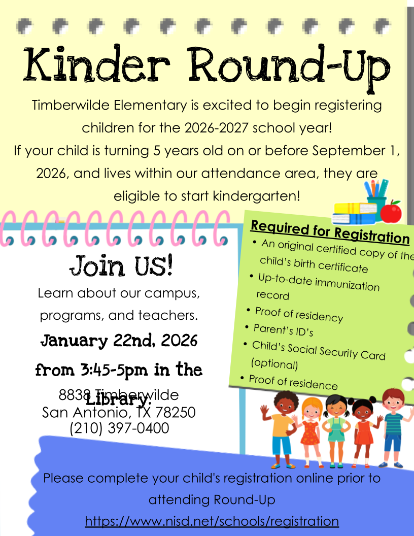 Kinder Round Up- January 22nd 3:45 p.m.- 5:00 p.m.
