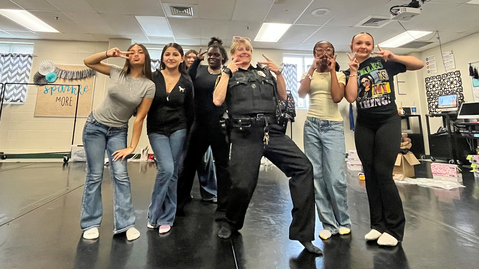 Officer with students