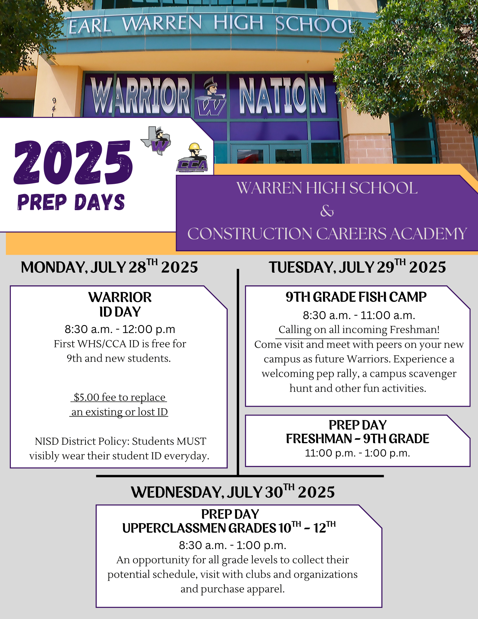 Flyer of information regarding Prep Days