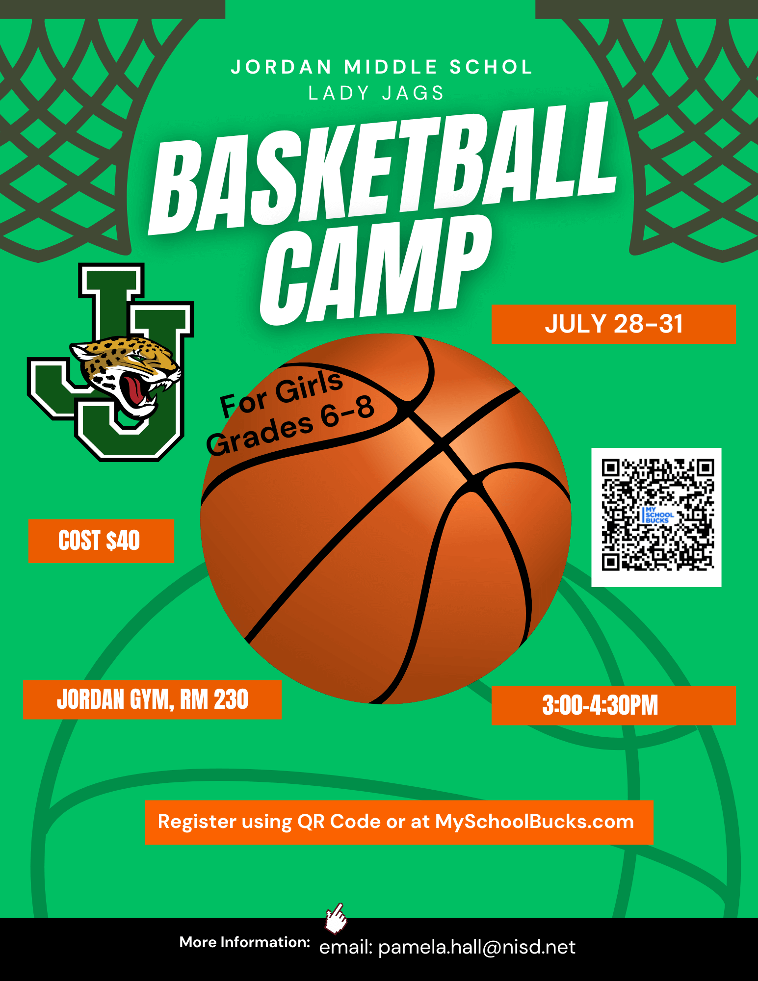 Girls basketball camp info flyer