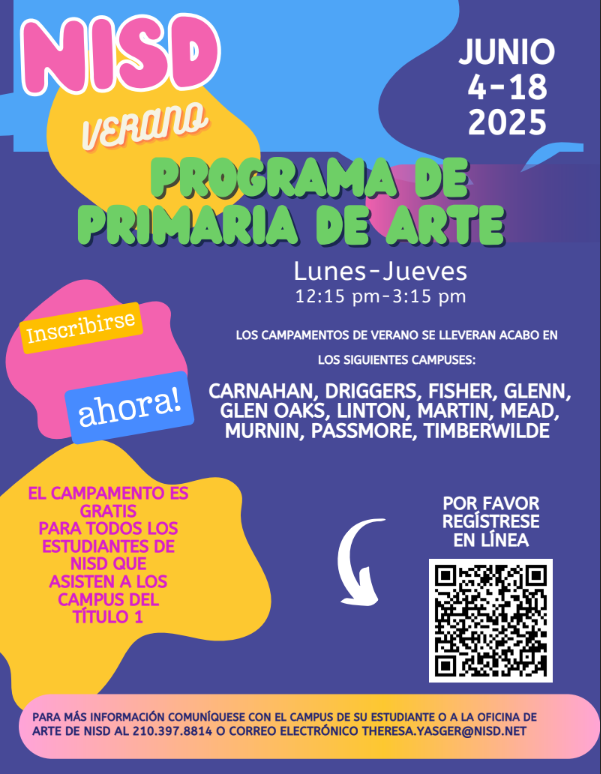 Junio 4-18, 2025 ~ Estamos emocionados de comenzar a recolectar inscripciones para nuestros increíbles Campamentos de Bellas Artes de Verano para Primaria.  Cualquier estudiante que esté matriculado en una escuela primaria de Título Uno que haya completado el jardín de infantes es elegible para inscribirse.