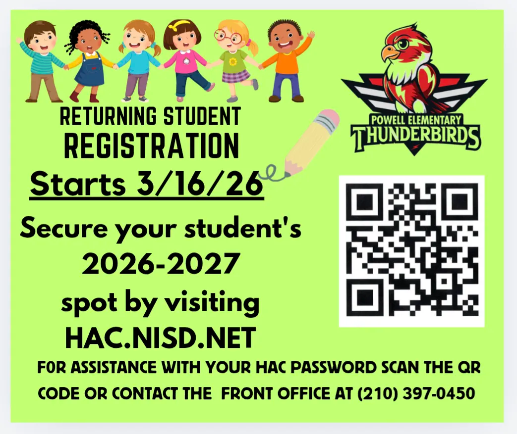 Returning Student Registration flyer with registration details and a QR code