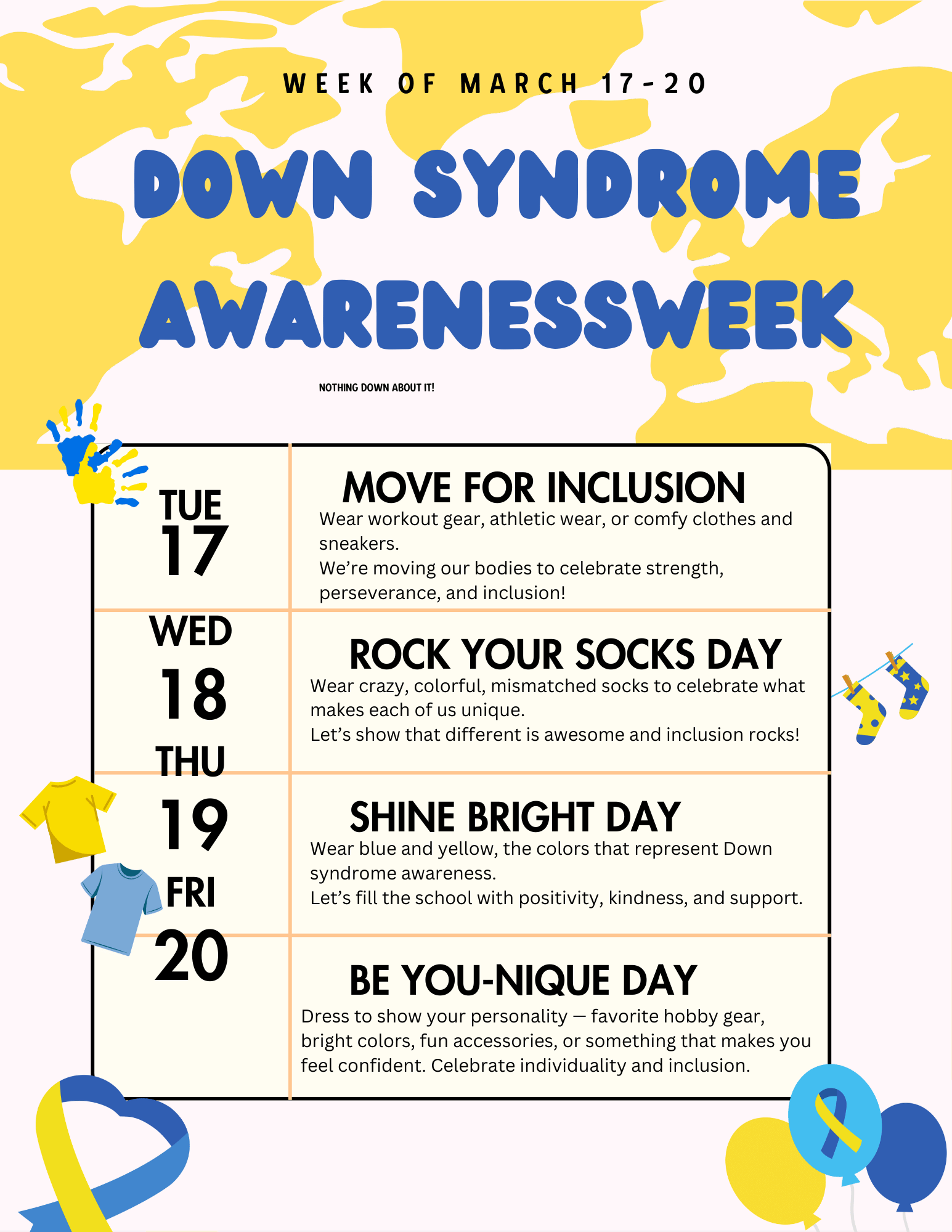 Down Syndrome Awareness Week flyer in English