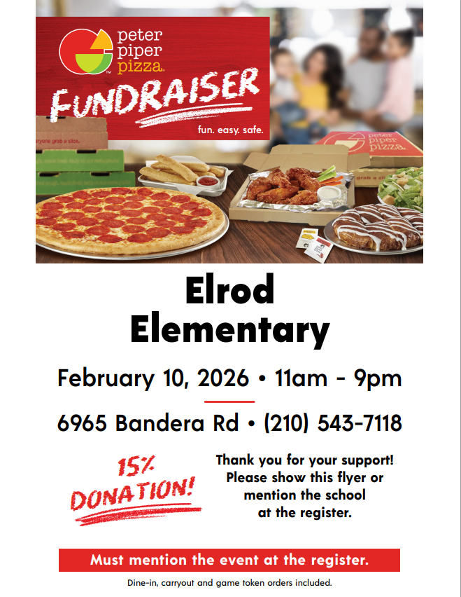 Elrod's Peter piper Pizza Fundraiser Night - Feb. 10, 2026 ~ 11am-9pm