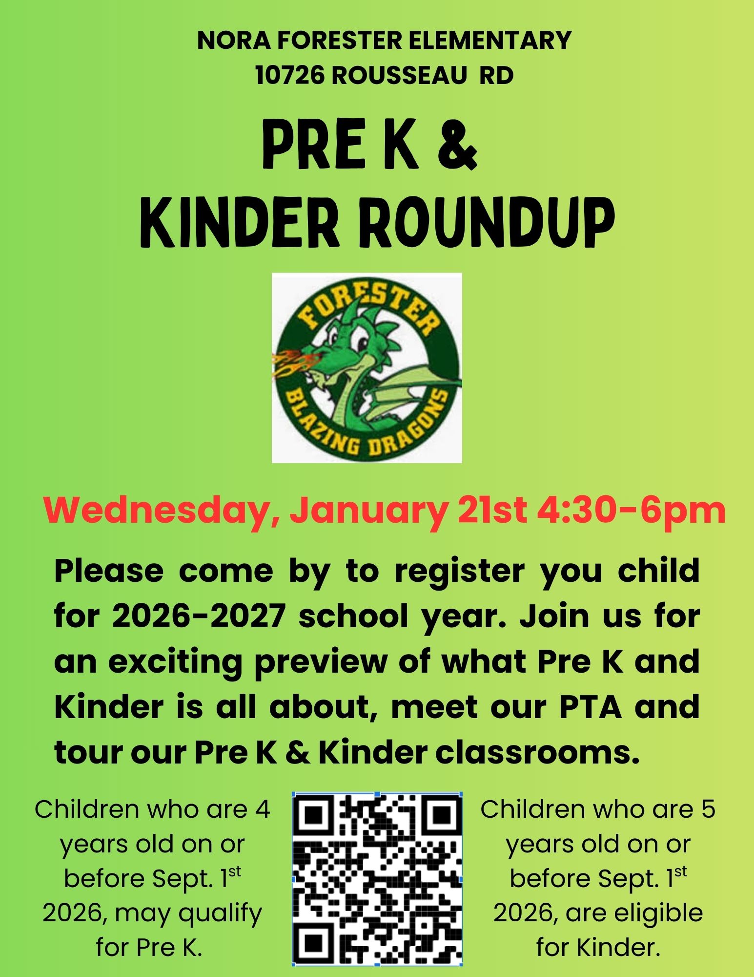 image of infromation of Forester kinder and pre-k roundup English 