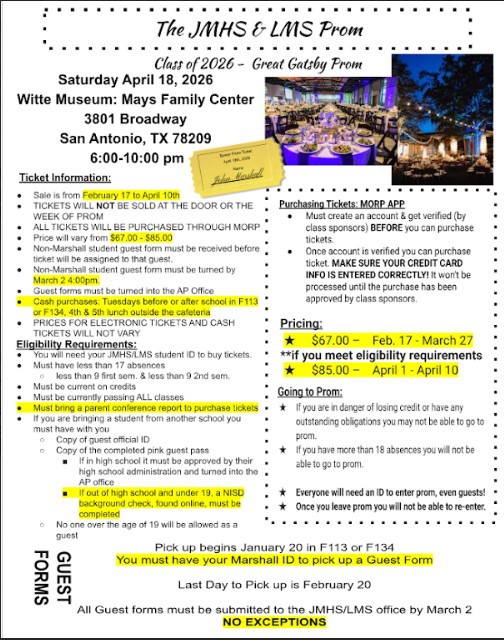 Prom information April 18 @ Witte Museum