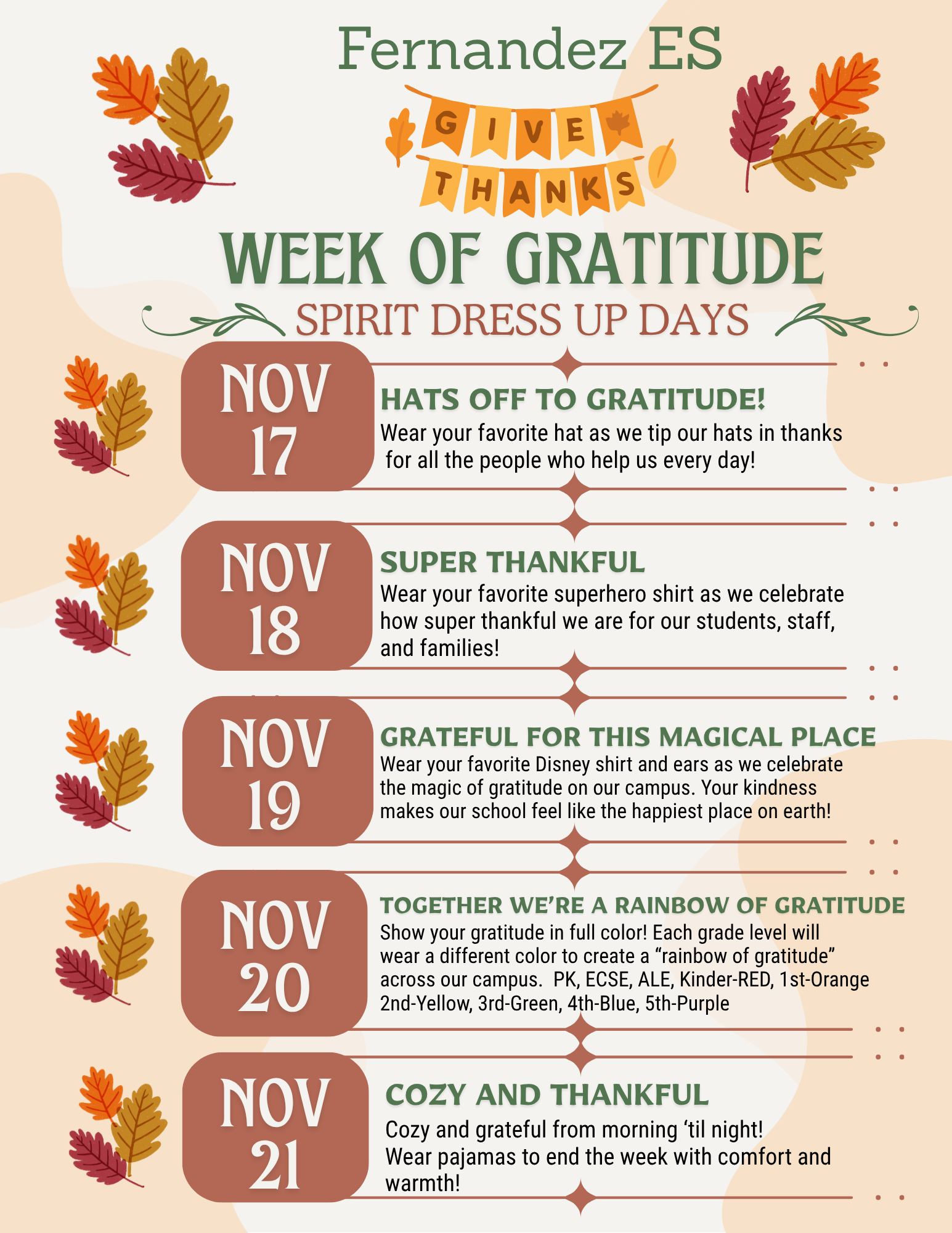 calendar of dress up days