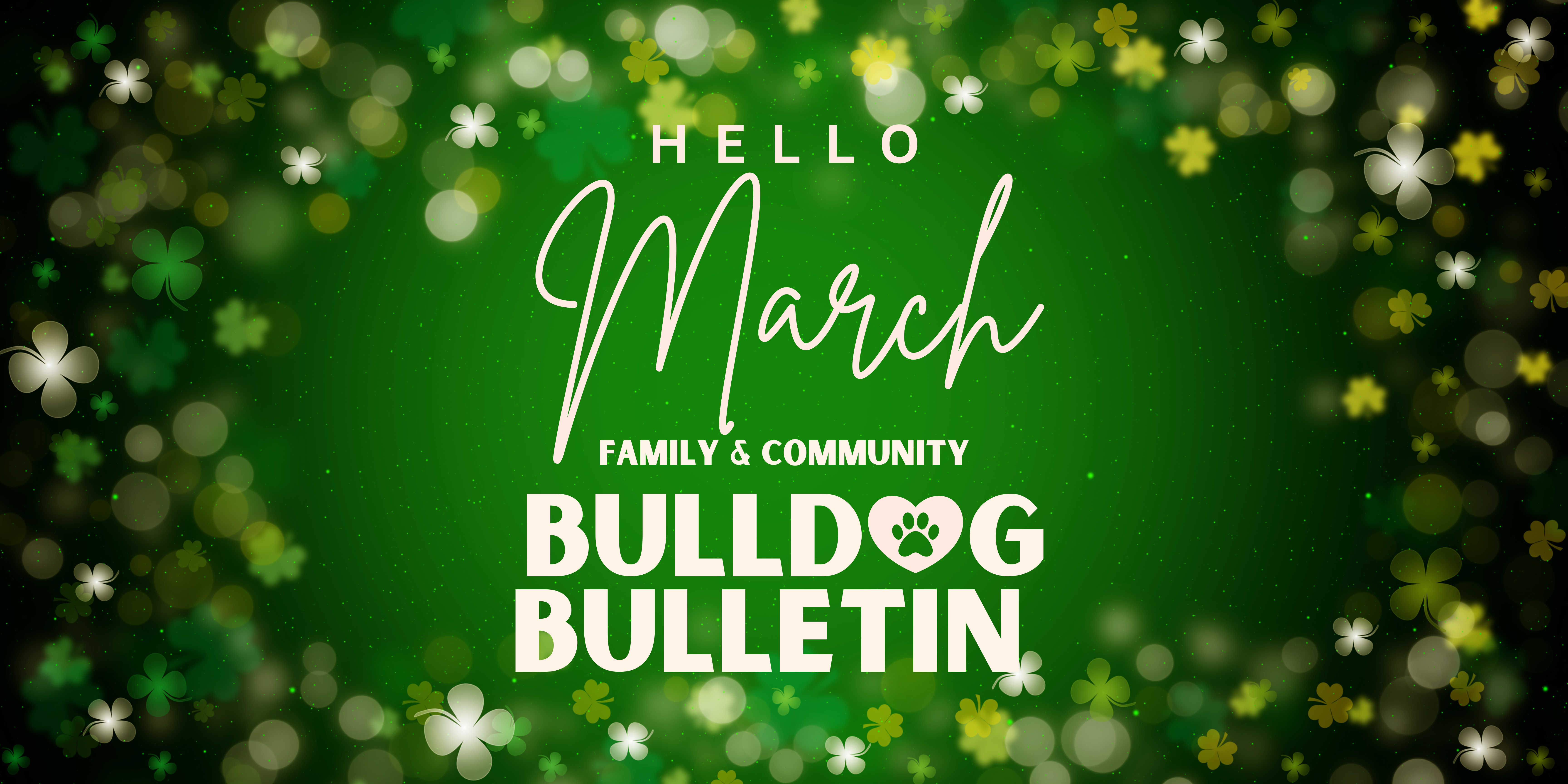 welcome banner for march newsletter with shamrocks 