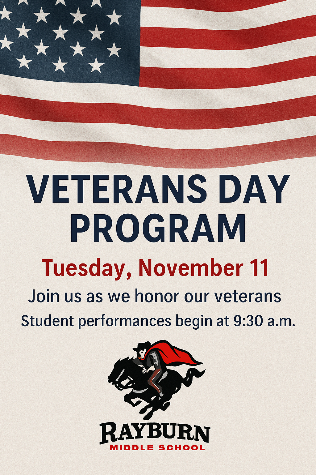 Flyer for the Rayburn Veterans day program
