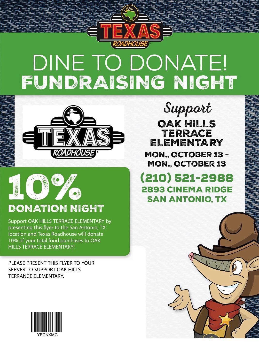 tx roadhouse PTA fundraiser