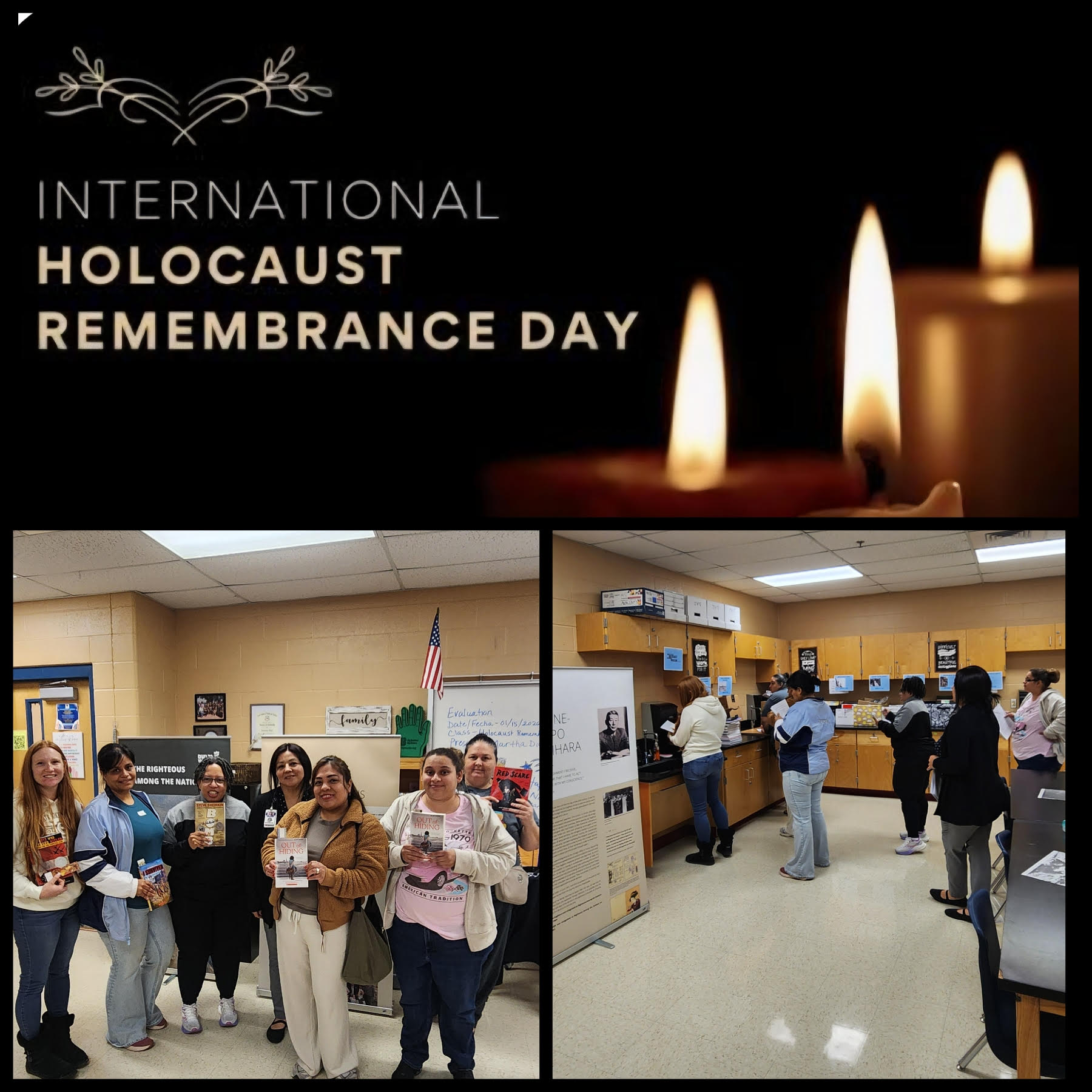 parents pose for a photograph during Holocaust Remembrance meeting