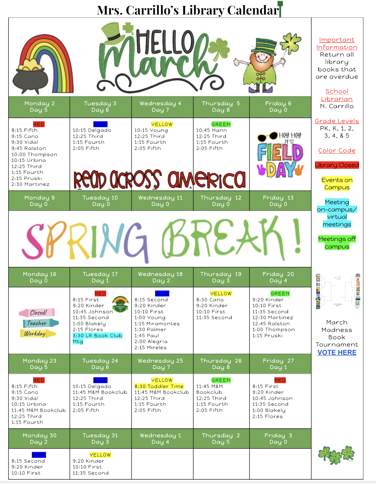 March Library Calendar