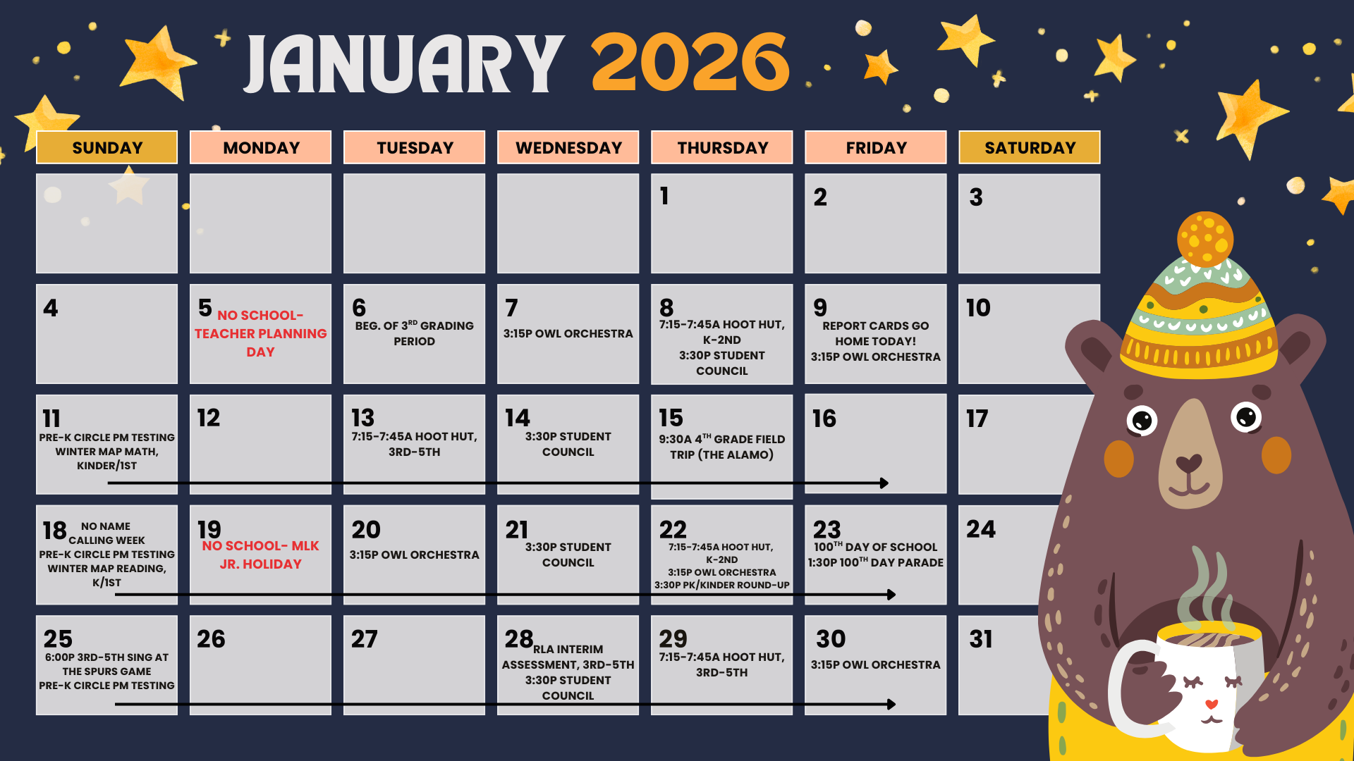 january calendar