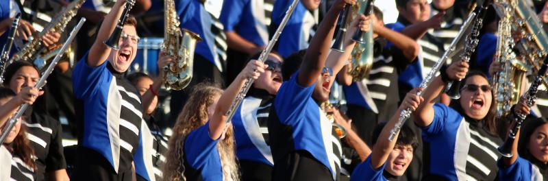 band students cheering in the stands