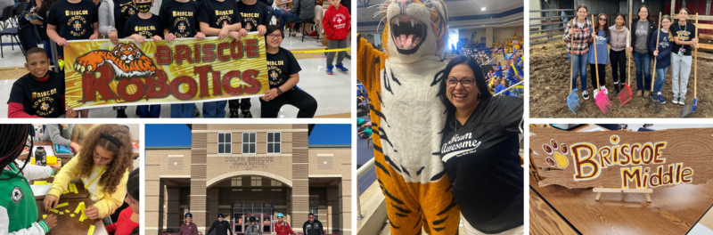 Collage of Briscoe Middle School campus photos