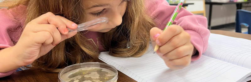 Student using magnifying glass