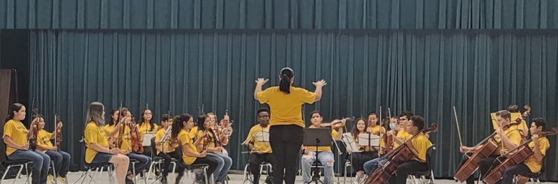 Students playing violins and cellos.