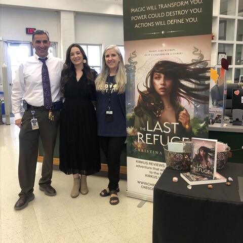 Mrs. Stoeck, Mr. Martinez, and author Christina Bacilieri