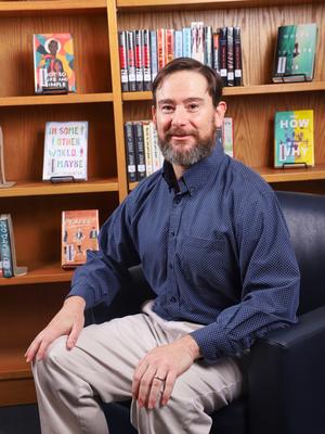 Mr. Christian in the Larry Martin Library