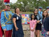 Finalist Sia Mithra Alagarraj 5TH Grade Steubing ES  Art Teacher: Michelle Gonzales (Photographed with King Antonio, Gardner Peavy, Principal Latia Bishop and  Executive Director of Fine Arts, Elizabeth Sanchez Lopez