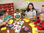 Pre-K teacher with students