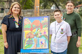 Carnahan Elementary School: Principal Lucille Gomez, Tudor Seitan, and Art Teacher Kristin Rosario